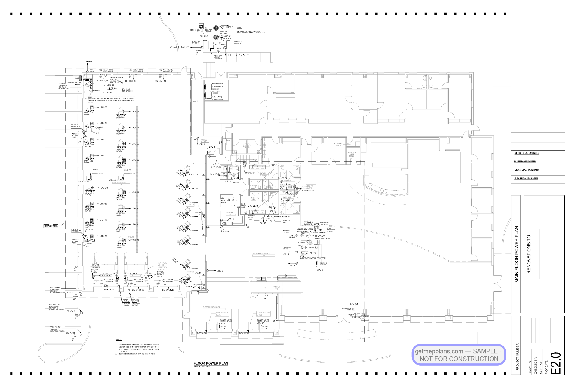 Redacted sample sheet E2 0 from the Auto Dealership Renovation set