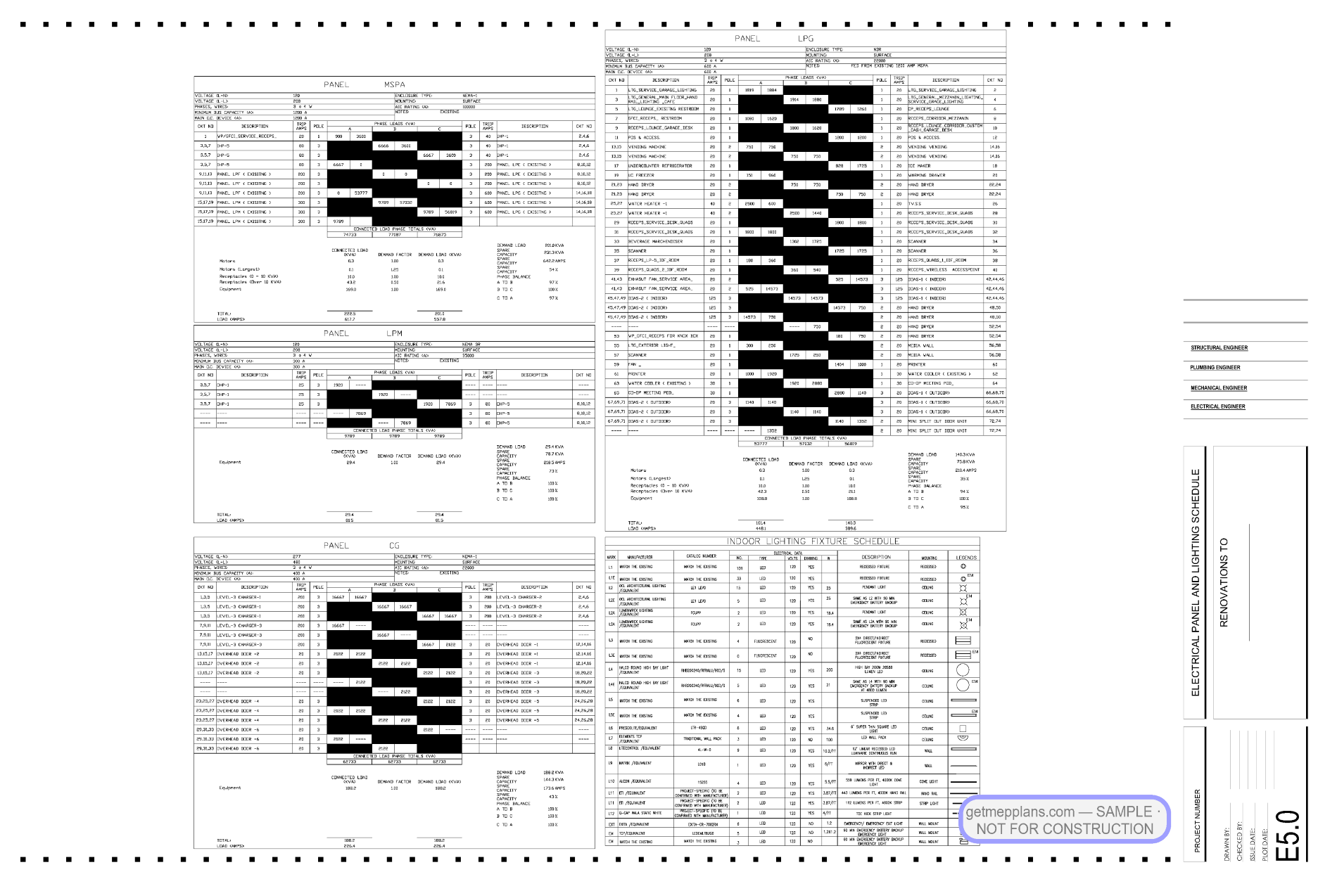 Redacted sample sheet E5 0 from the Auto Dealership Renovation set
