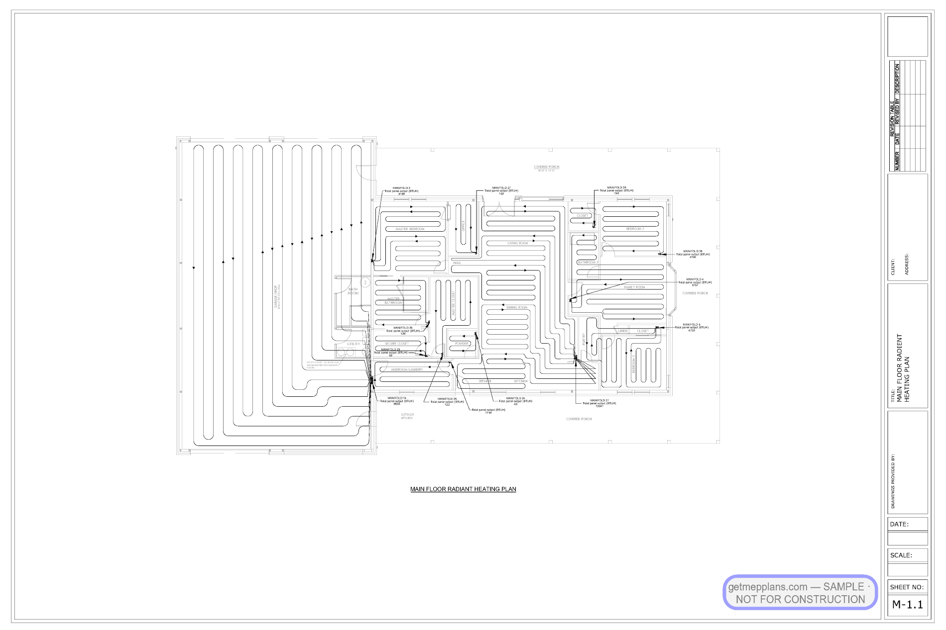 Redacted sample sheet M-1.1 — Radiant Plan from the Custom Home with Radiant Heating set