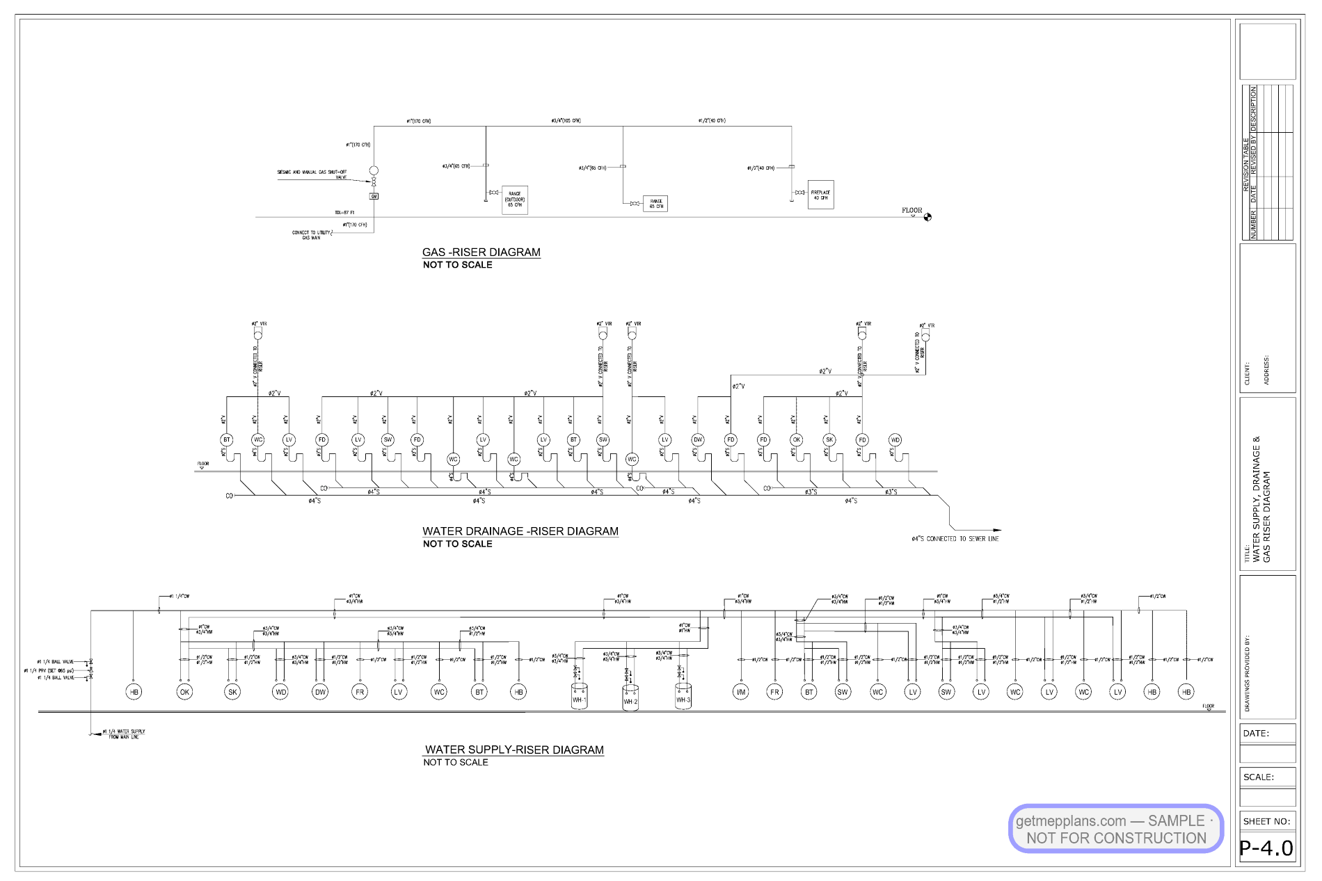 Redacted sample sheet P-4.0 — Plumbing from the Custom Home with Radiant Heating set