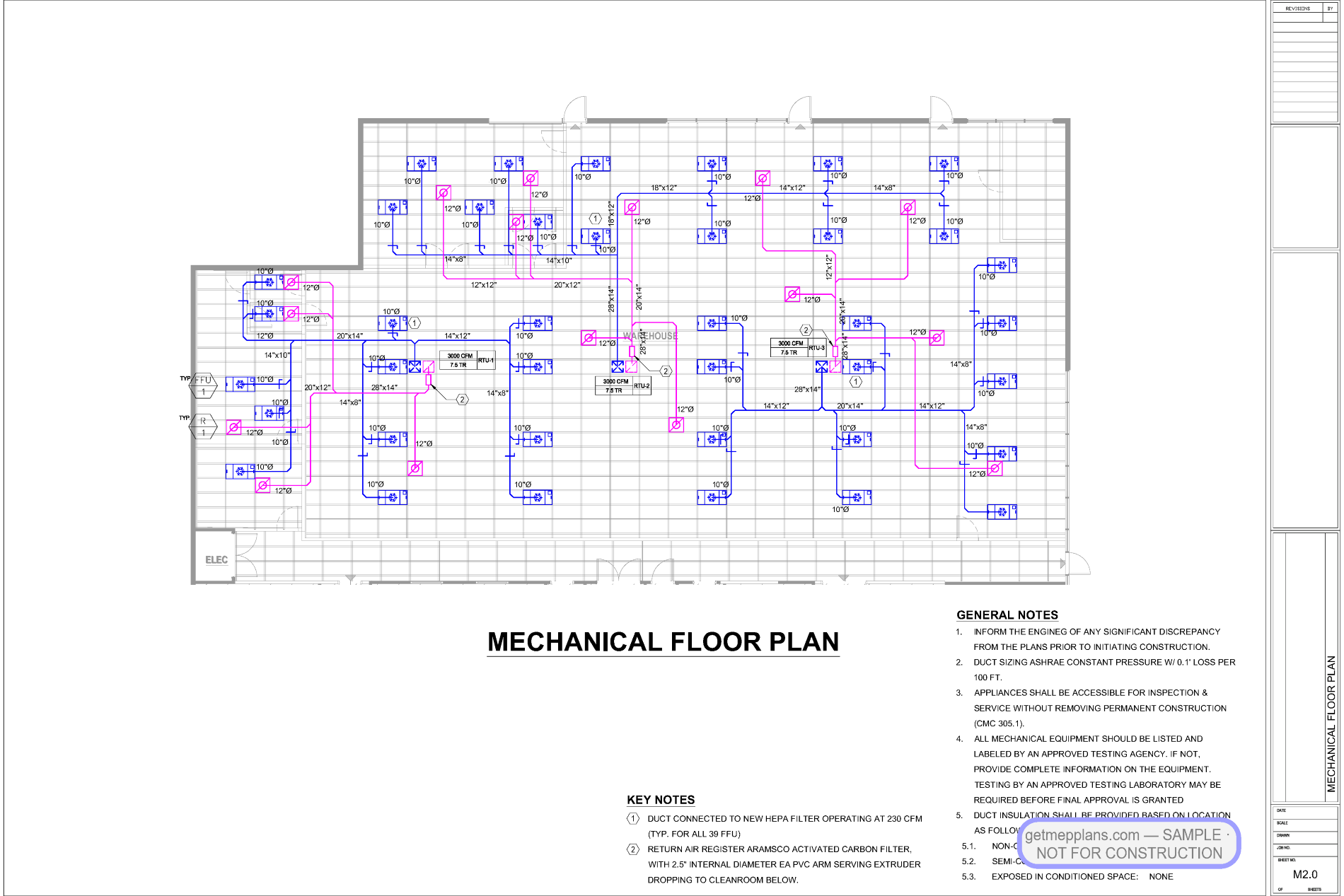Redacted sample sheet M2 0 from the ISO-8 Cleanroom Tenant Improvement set