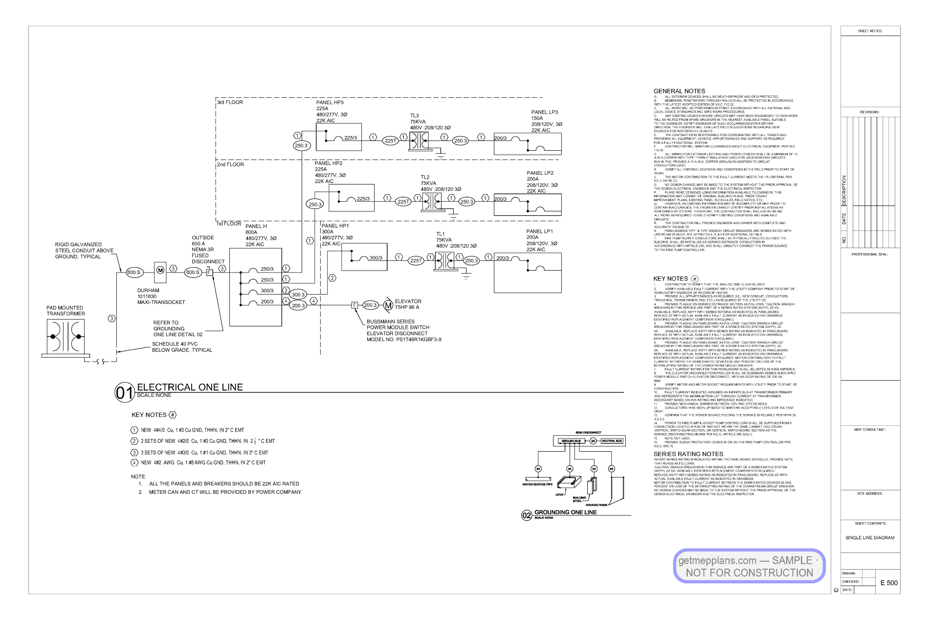 Redacted sample sheet E500 — Riser & Details from the Self-Storage Facility set