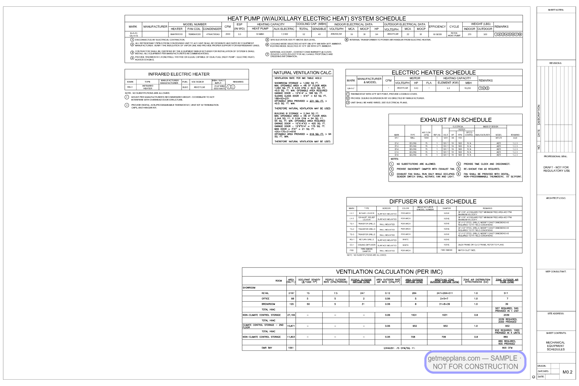 Redacted sample sheet M02 — HVAC Plan from the Self-Storage Facility set