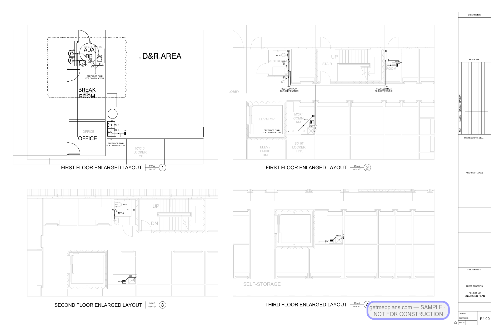Redacted sample sheet P400 — Plumbing Riser from the Self-Storage Facility set