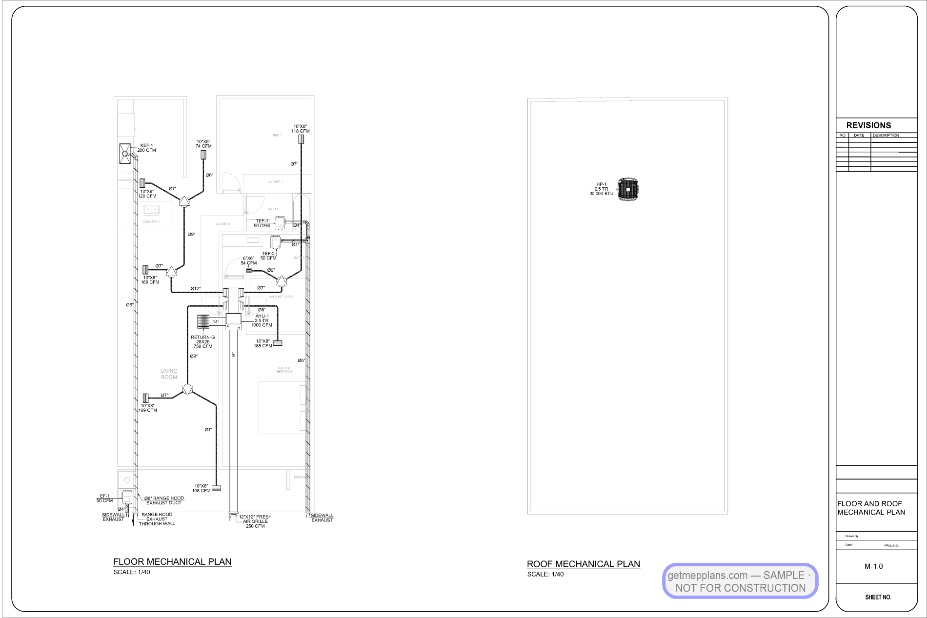 Redacted sample sheet M-1.0 — Mechanical Plan from the Single-Family Residence — Full Package set