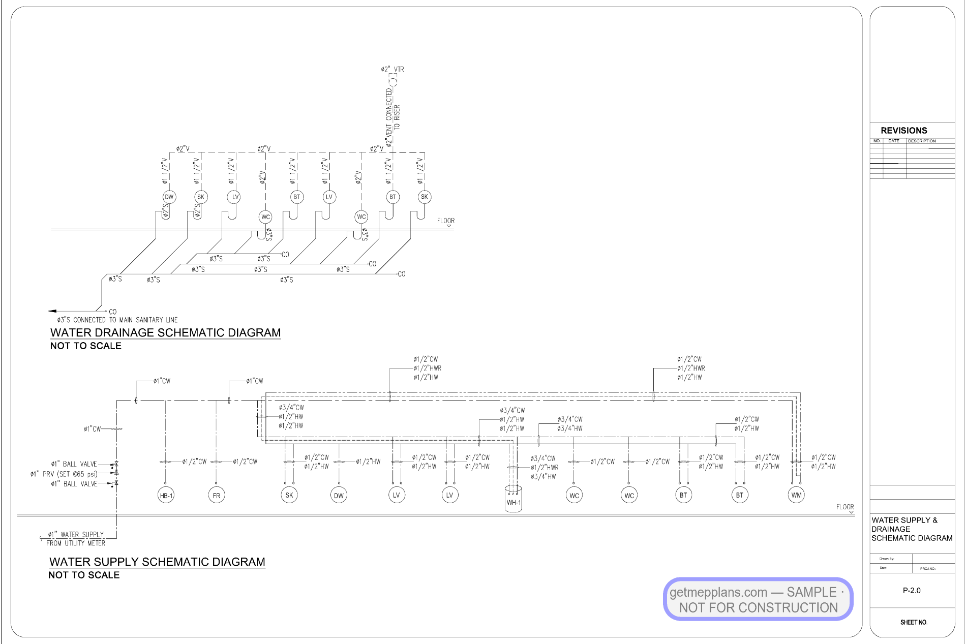 Redacted sample sheet P-2.0 — Plumbing from the Single-Family Residence — Full Package set