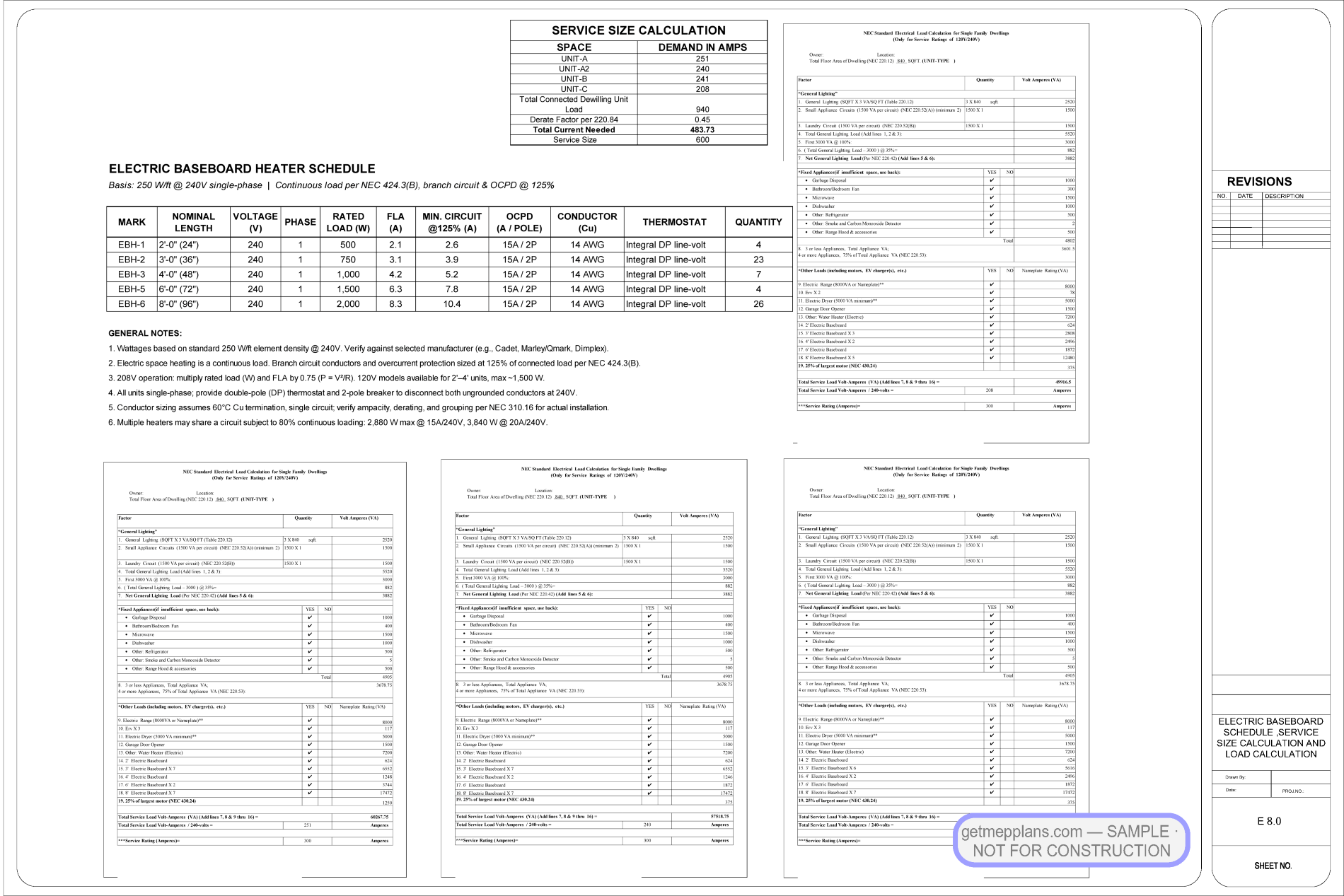 Redacted sample sheet E80 from the Townhouse Fourplex set