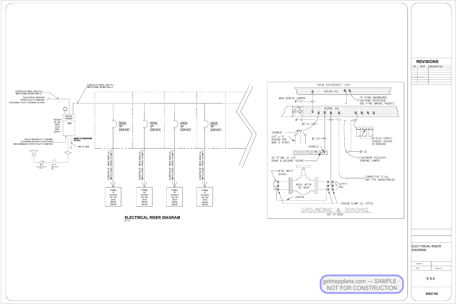 Redacted sample sheet E90 from the Townhouse Fourplex set