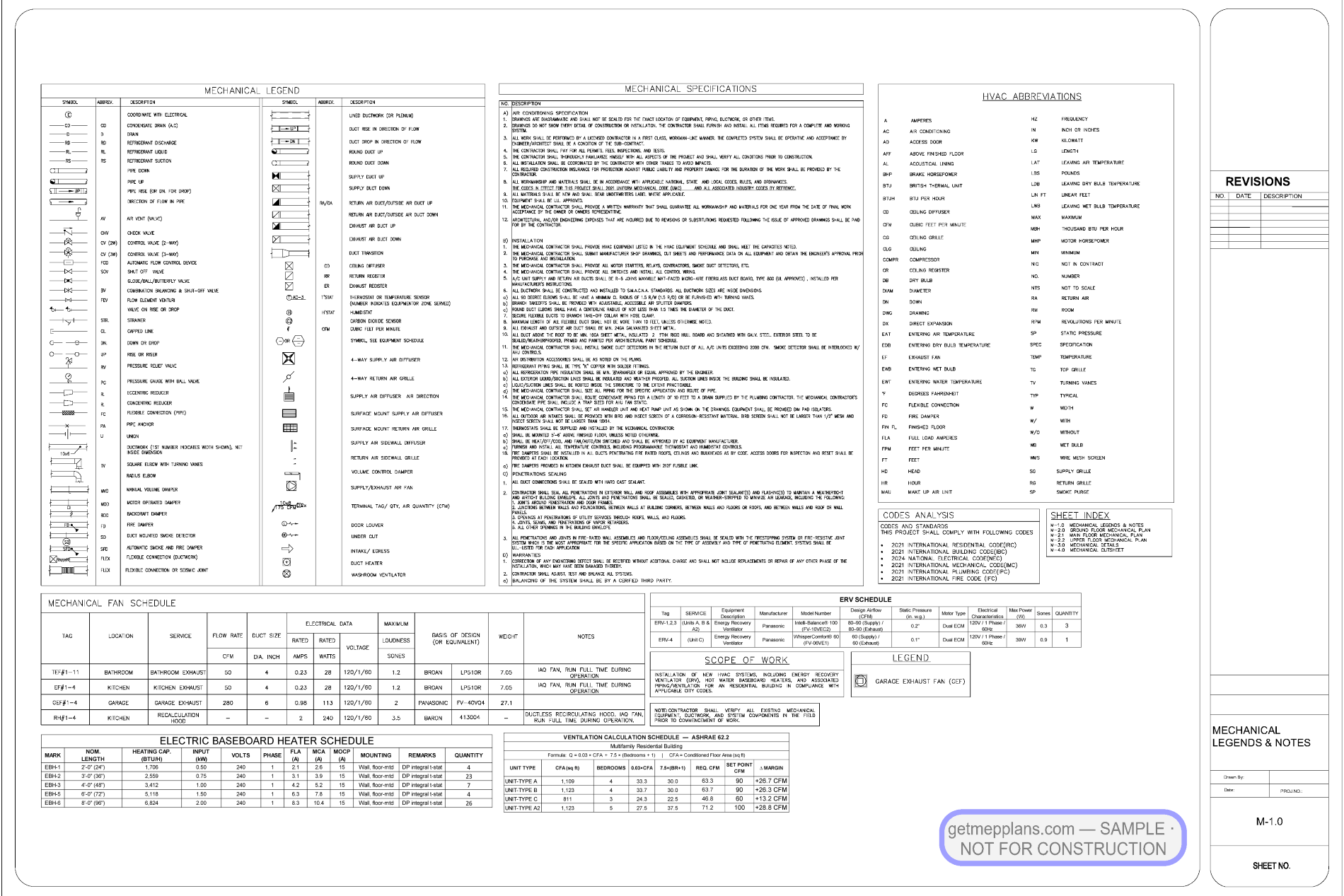 Redacted sample sheet M10 VENTCALC from the Townhouse Fourplex set