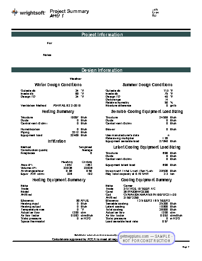 Redacted sample sheet Manual J/S/D Report · p.2 from the Custom Home with Radiant Heating set