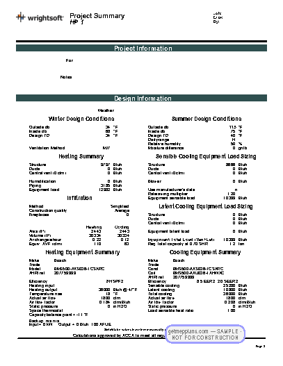 Redacted sample sheet Manual J/S/D Report · p.3 from the Custom Home with Radiant Heating set