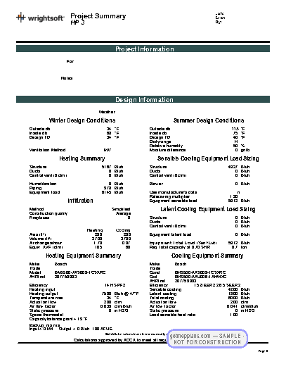 Redacted sample sheet Manual J/S/D Report · p.5 from the Custom Home with Radiant Heating set