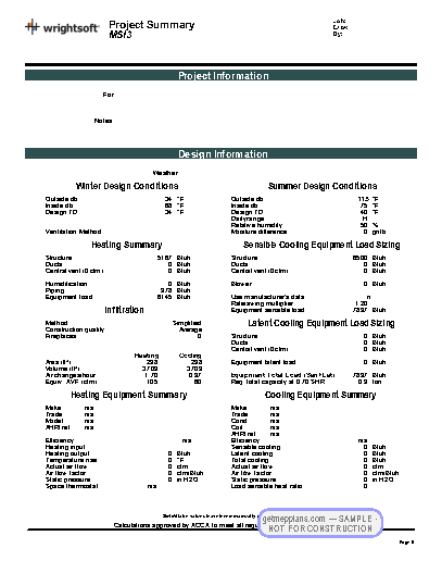 Redacted sample sheet Manual J/S/D Report · p.9 from the Custom Home with Radiant Heating set