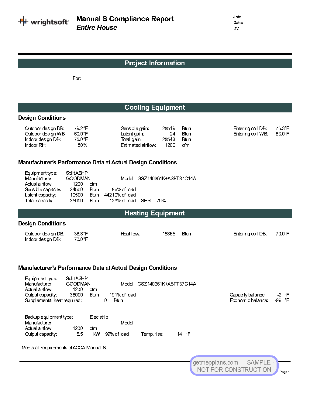 Redacted sample sheet Manual J/S/D Report · p.4 from the Coastal Custom Home set
